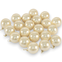 Set 20 Palline di Natale in Vetro Beige Perlato Ø 8 cm  Gancio Resiste