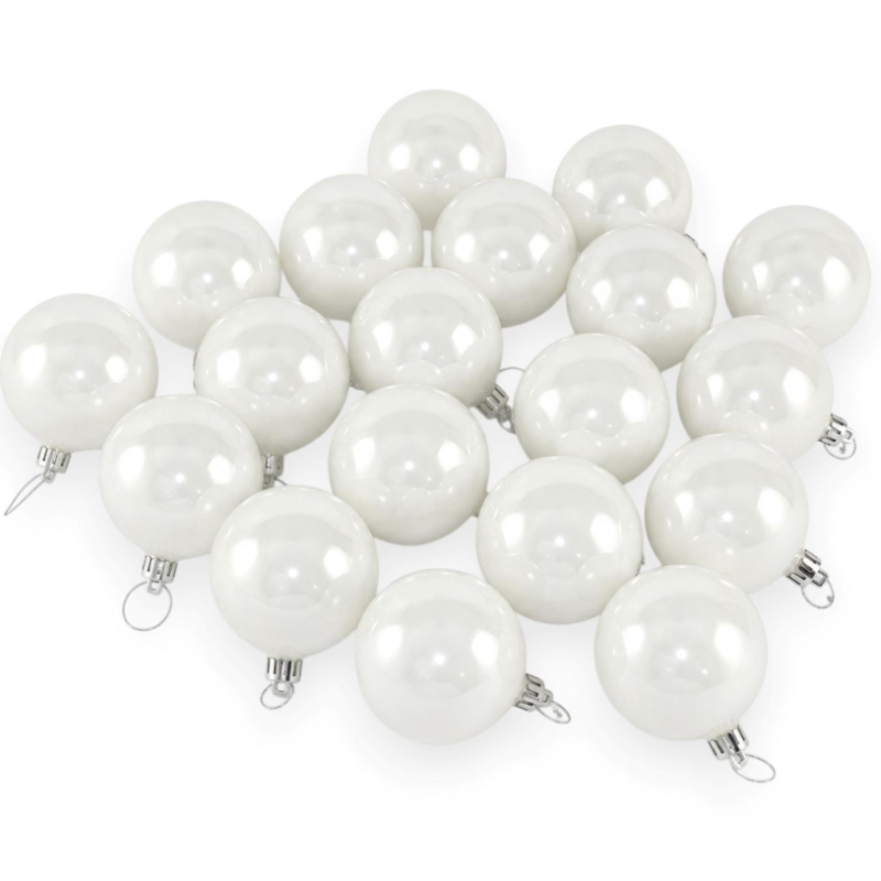 Set 20 Palline in Vetro Bianco Perlato Ø 8 cm Eleganti con Effetto Per
