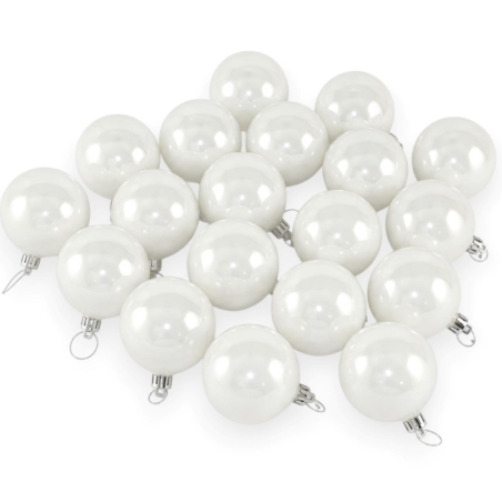 Set 20 Palline in Vetro Bianco Perlato Ø 8 cm Eleganti con Effetto Per