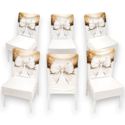Set 6 Coprisedia in Tessuto Bianco con Fiocco - 35x40x50 Cm