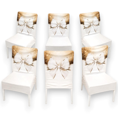 Set 6 Coprisedia in Tessuto Bianco con Fiocco - 35x40x50 Cm