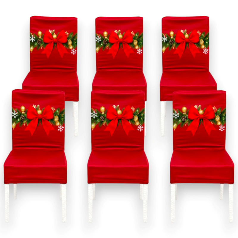 Set 6 Coprisedia in Tessuto Rosso con Fiocco - 35x40x50 Cm