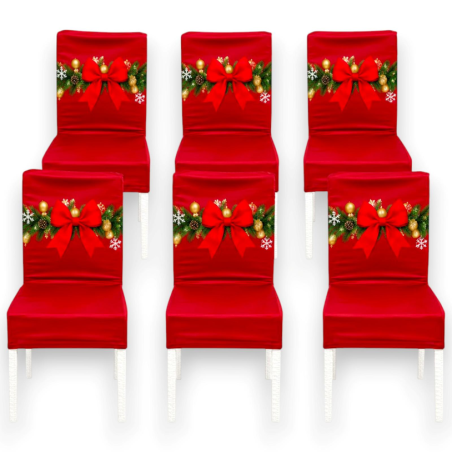 Set 6 Coprisedia in Tessuto Rosso con Fiocco - 35x40x50 Cm
