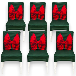 Set 6 Coprisedia in Tessuto Verde con Fiocco - 35x40x50 Cm