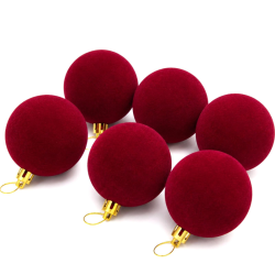  Set 6 Palline Di Natale Bordeaux Floccate Ø 6 cm Addobbi Natalizi Per