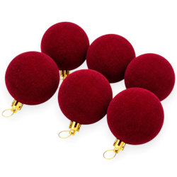 Set 6 Palline Di Natale Bordeaux Floccate Ø 8 cm Addobbi Natalizi Per 