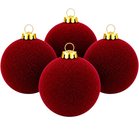 Set 4 Palline Di Natale Bordeaux Floccate Ø12 cm Addobbi Natalizi Per 