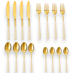 Set 16 Posate in Acciaio Inox - Oro/Beige