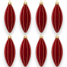 Box 8 Pendenti 13 Cm Floccato - Bordeaux con Decoro Oro Glitter