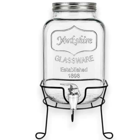 Dispenser Bevande in Vetro 5 Litri con Rubinetto e Supporto