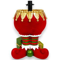 Base Albero in Resina - Gambe Elfo Rosso - Floccato - 33x26x59 Cm