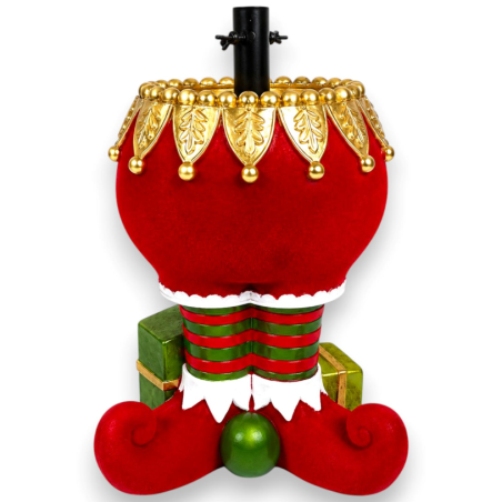 Base Albero in Resina - Gambe Elfo Rosso - Floccato - 33x26x59 Cm