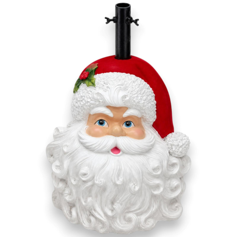 Base Albero in Resina - Babbo Natale - Cappello Floccato - 35x34x57 Cm