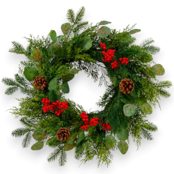 Ghirlanda Natalizia con Pigne e Bacche Rosse - 45 Cm