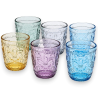 Set di 6 Bicchieri in Vetro Colorato da 280 ml con Rilievo Floreale