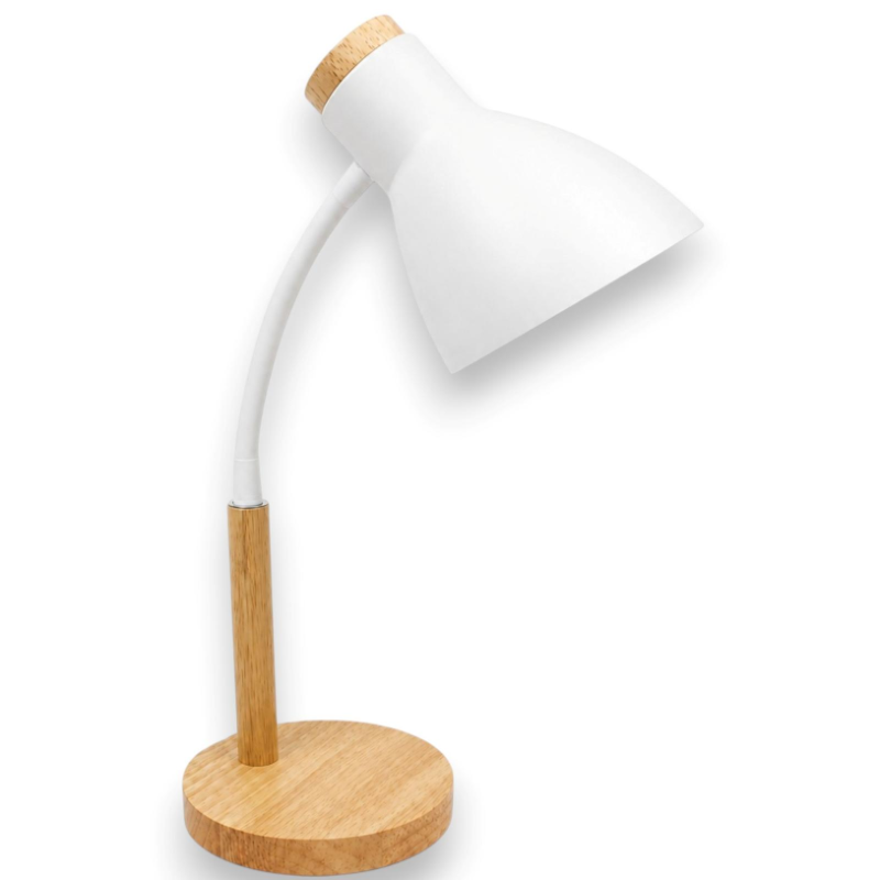 Lampada da Tavolo Moderna con Braccio Flessibile E27 in Metallo e Legn