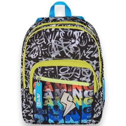 SJ - Zaino Scuola Doppio Scomparto - Graffiti Black and Green - 30 LT