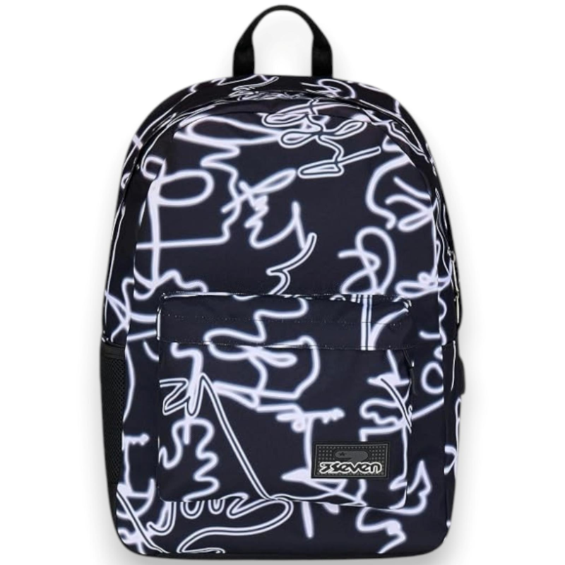 Seven - Zaino Scuola ISchool con PowerBank - Nero FineLine - 26 LT