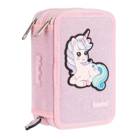 Colourbook - Astuccio a 3 Zip - Completo di 44 Pezzi - Unicorno Rosa
