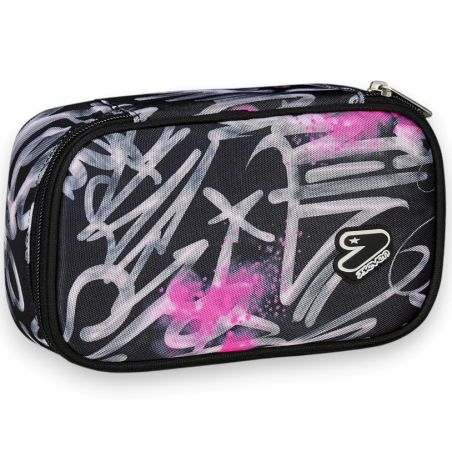 Seven - Portapenne Scuola Round Plus Big - Nero/Fucsia
