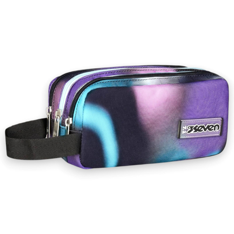 Seven - Portapenne Scuola 3 Zip - Fucsia/Blu/Nero