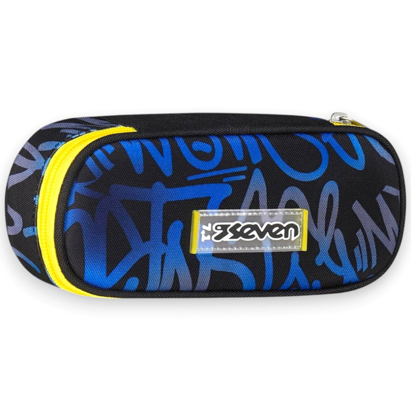 Seven - Portapenne Scuola Round Plus - Nero/Blu