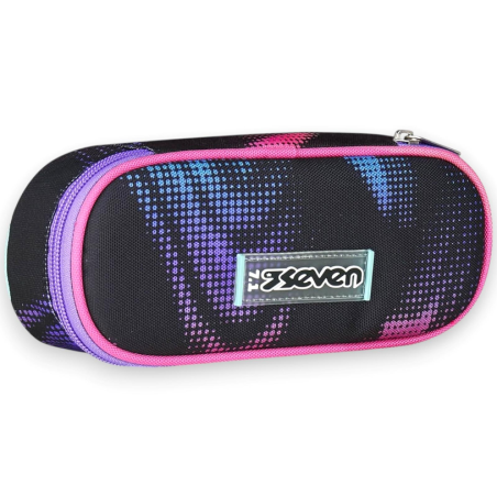 Seven - Portapenne Scuola Round Plus - Nero/Fucsia/Viola