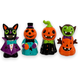 Set 4 Statuine Hallowen in Ceramica con Luce Led - 13 Cm