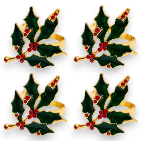 Set 4 Anelli Portatovaglioli - Agrifoglio - 4,5x6 Cm