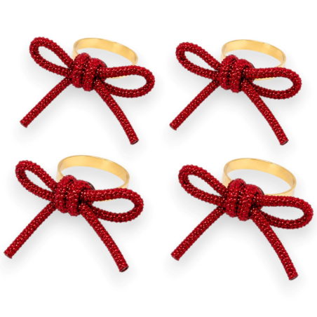 Set 4 Anelli Portatovaglioli - Fiocco Rosso - 4,5x5,5 Cm