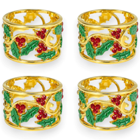 Set 4 Anelli Portatovaglioli - Anello Agrifoglio - 4,5x4,5 Cm