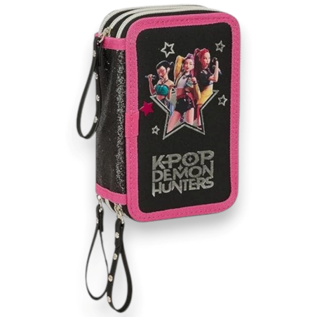 K-Pop Demon Hunters - Nero - Astuccio Competo Scuola 3 Zip - 12,5x5,5x