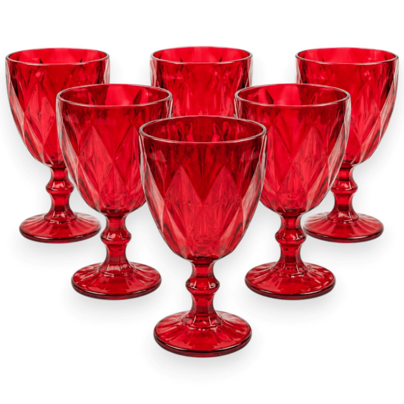Set 6 Calici in Vetro Rossi - Diamante - 260 ML