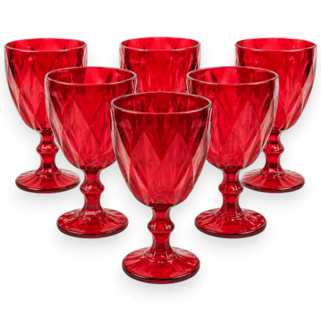 Set 6 Calici in Vetro Rossi - Diamante - 260 ML
