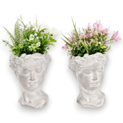 Set 2 Vasi Testa con Piante Artificiali – Decorazione Greco-Romana, Mo