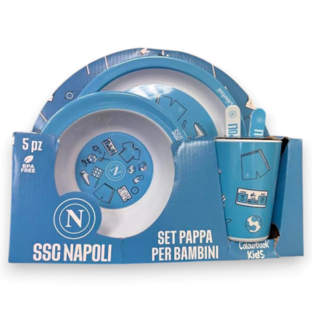 SSC Napoli - Set Pappa Bambini 5 Pz - Azzurro
