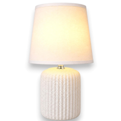 Lampada da Tavolo KORAT in Ceramica Bianca con Paralume in Tessuto – 3