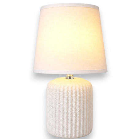 Lampada da Tavolo KORAT in Ceramica Bianca con Paralume in Tessuto – 3