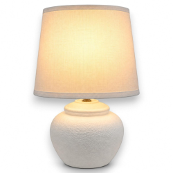 Lampada da Tavolo in Ceramica Bianca con Paralume in Tessuto – 29 cm