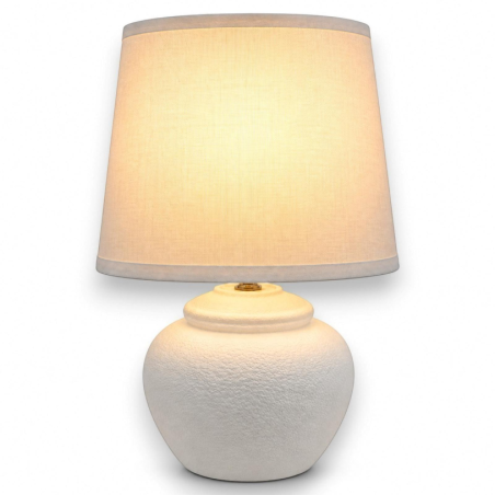 Lampada da Tavolo in Ceramica Bianca con Paralume in Tessuto – 29 cm