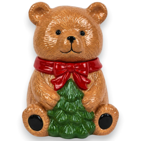 Barattolo in Ceramica Natalizio - Orso con Albero- 22 Cm