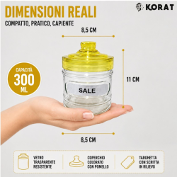 Set 3 Barattoli da Cucina in Vetro 300 ml – Sale, Caffè e Zucchero