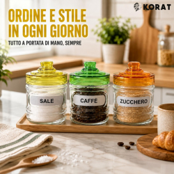Set 3 Barattoli da Cucina in Vetro 300 ml – Sale, Caffè e Zucchero