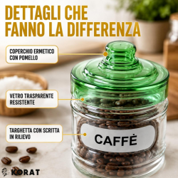 Set 3 Barattoli da Cucina in Vetro 300 ml – Sale, Caffè e Zucchero