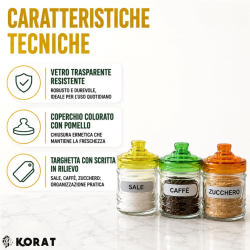 Set 3 Barattoli da Cucina in Vetro 300 ml – Sale, Caffè e Zucchero