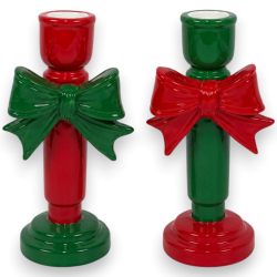 Set 2 Portacandele in Ceramica Natalizi - Fiocco - 20 Cm