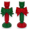 Set 2 Portacandele in Ceramica Natalizi - Fiocco - 20 Cm