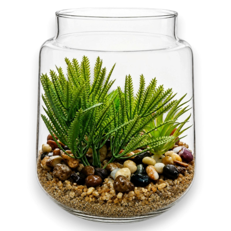 Terrarium con Pianta Grassa Artificiale in Vaso di Vetro – Modello Cas