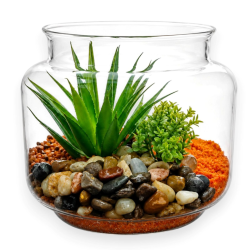 Terrarium con Pianta Grassa Artificiale in Vaso di Vetro – Modello Cas