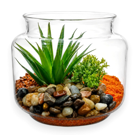 Terrarium con Pianta Grassa Artificiale in Vaso di Vetro – Modello Cas